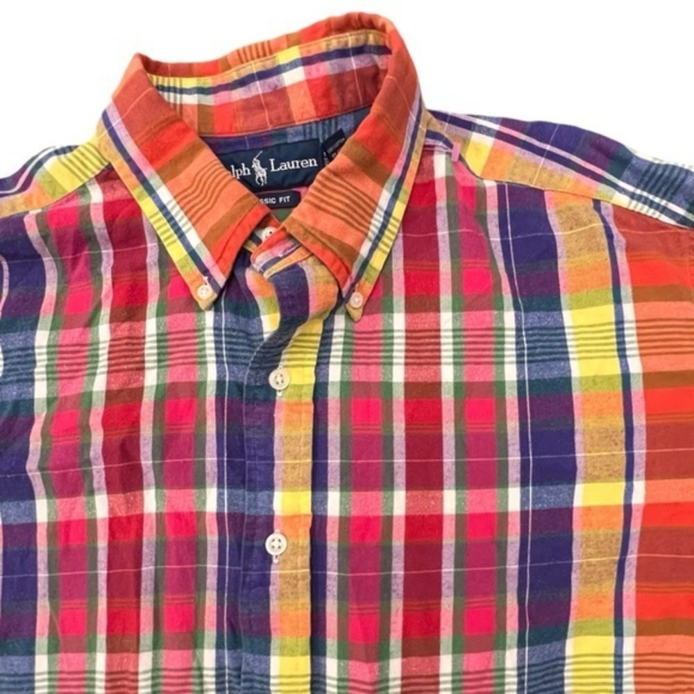 RALPH LAUREN Mens Colorful Plaid Button Down Long‎ Sleeve Classic Fit 17 XL